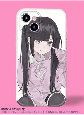 二次元吐舌软萌少女适用iPhone15promax光面软苹果16p电镀银13红米k40华为p70荣耀opporealmegtneo手机玻璃壳