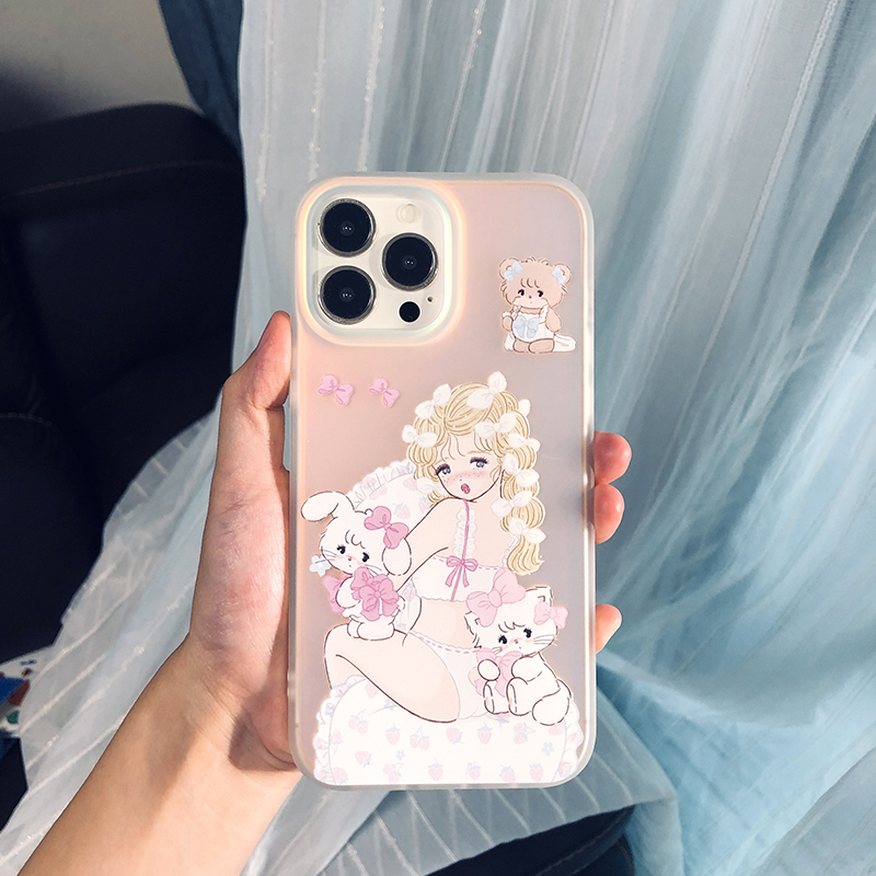 苹果16甜美少女猫咪炫彩手机壳