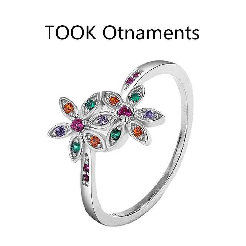 TOOK Otnament新款S925纯银太阳花镶钻戒指女甜美高颜值送女生520