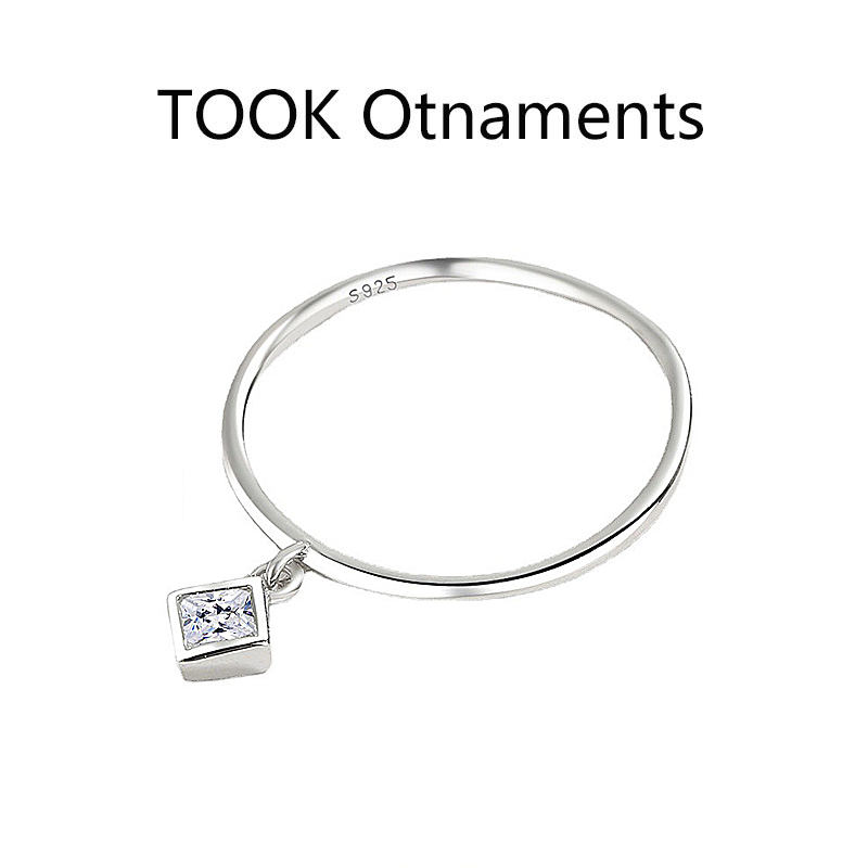 TOOK Otnament新款S925纯银两色方钻戒指女日韩温柔风轻奢气质ins