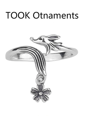 TOOK Otnament新款S925纯银动物花朵戒指女 法式时尚节日经典指环