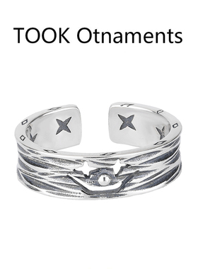 TOOK Otnament新款S925纯银笑脸纹理戒指女气质百搭日韩版指环ins