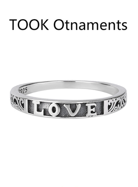 TOOK Otnament新款S925纯银字母纹理戒指女 法式时尚浪漫百搭指环