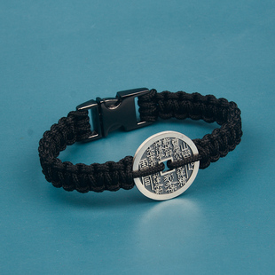 朱砂山鬼花钱纯银手绳手工编织情侣铜钱手链学生简约饰品刻字