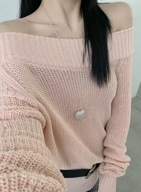 ULOUR/U粒-春上新慵懒宽松针织衫简约高级又百搭针织衫815一字肩