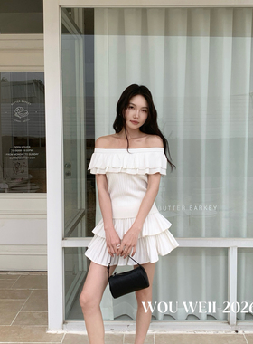 WOU WEII 無尾-约露肩荷叶边显气质无袖针织衫上衣女针织衫