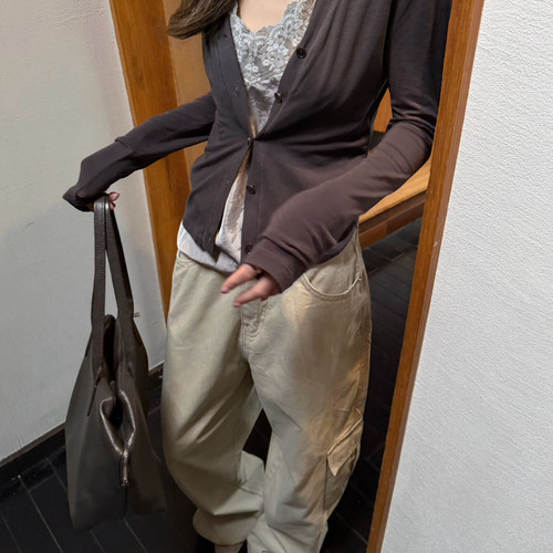 LACHER-都是爆款简约纯色V领修身短款针织开衫（含20羊毛）