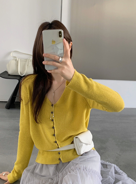 ULOUR/U粒-26年早春韩系V领纯色针织开衫