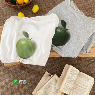 T恤 韩气极简慵懒松弛随性青苹果印花宽松百搭短袖 HEY BELLA