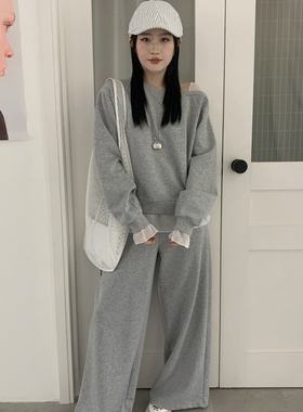 ULOUR/U粒-丝拼接假两件套装高级又舒适长袖T恤+休闲裤套装