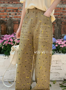 WOU WEII 無尾-韩系清新百搭显瘦精致重工大牌碎花女牛仔裤