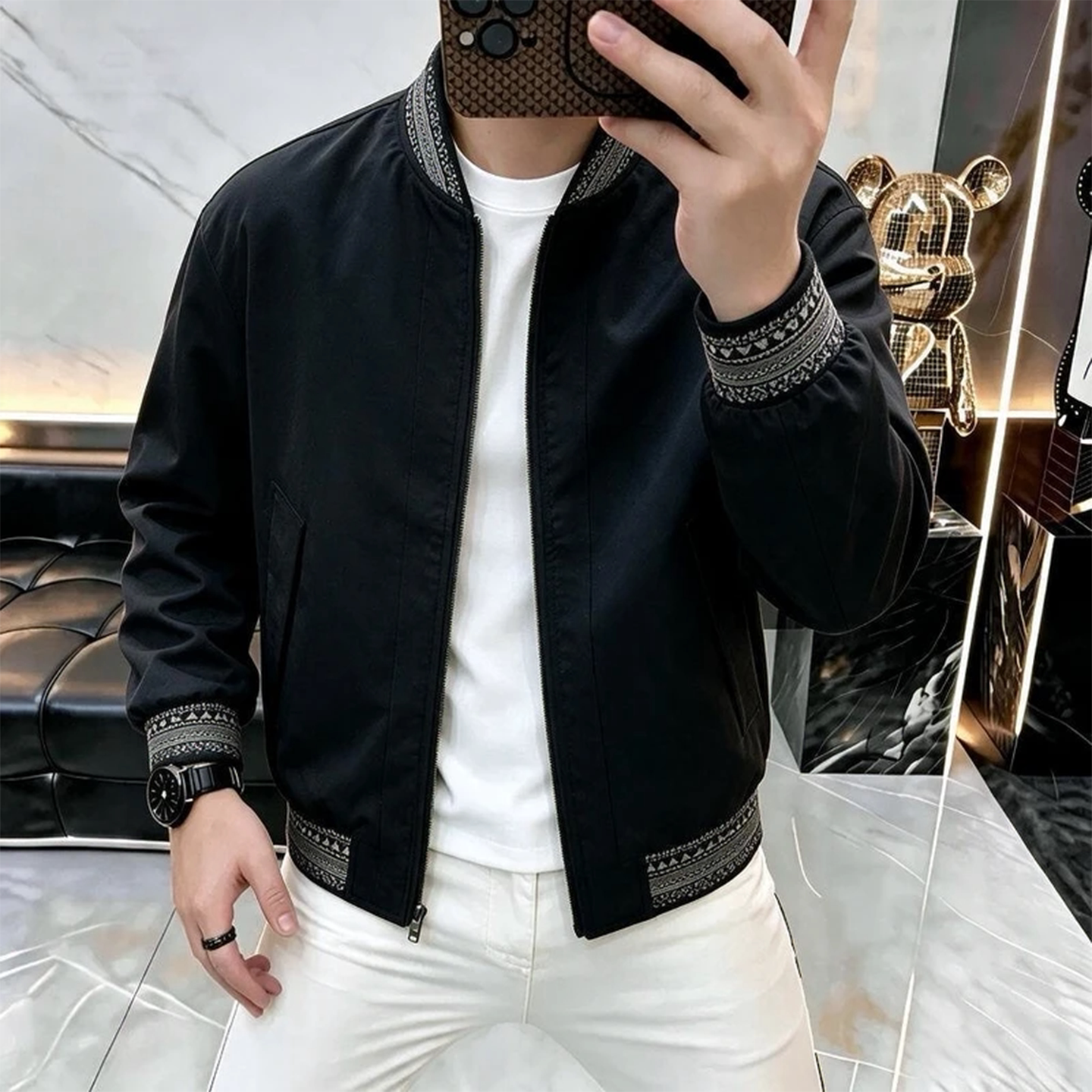 亿万精品男装高档轻奢春秋新款男士棒球领夹克休闲百搭时尚外套潮
