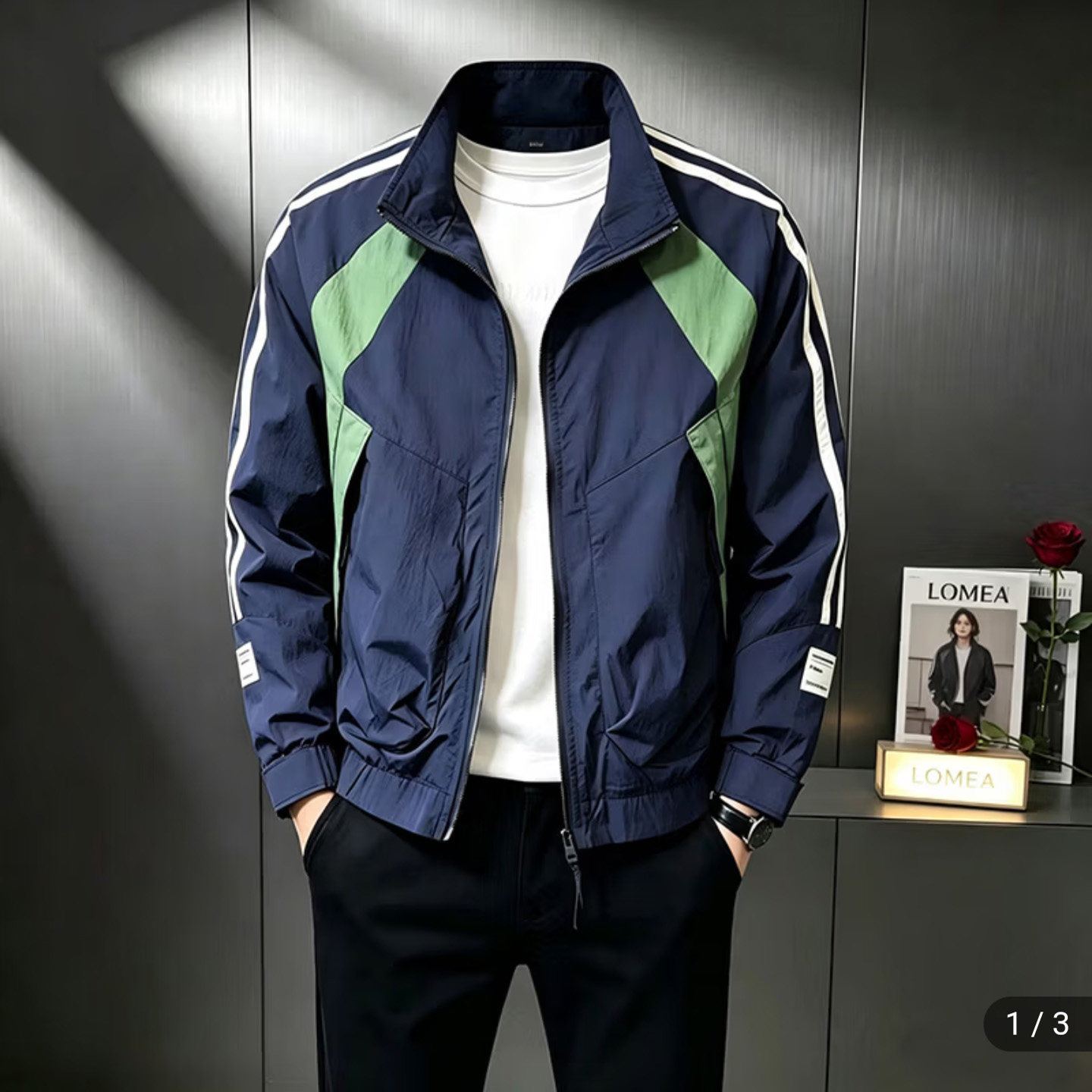 罗鸣老人品牌男装2026秋季新款美式拼接夹克男士潮流休闲百搭外套