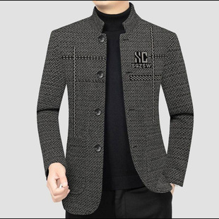 宏嫩男装店厂家直销毛呢立领中山装外套男士夹克春秋薄款休闲上衣