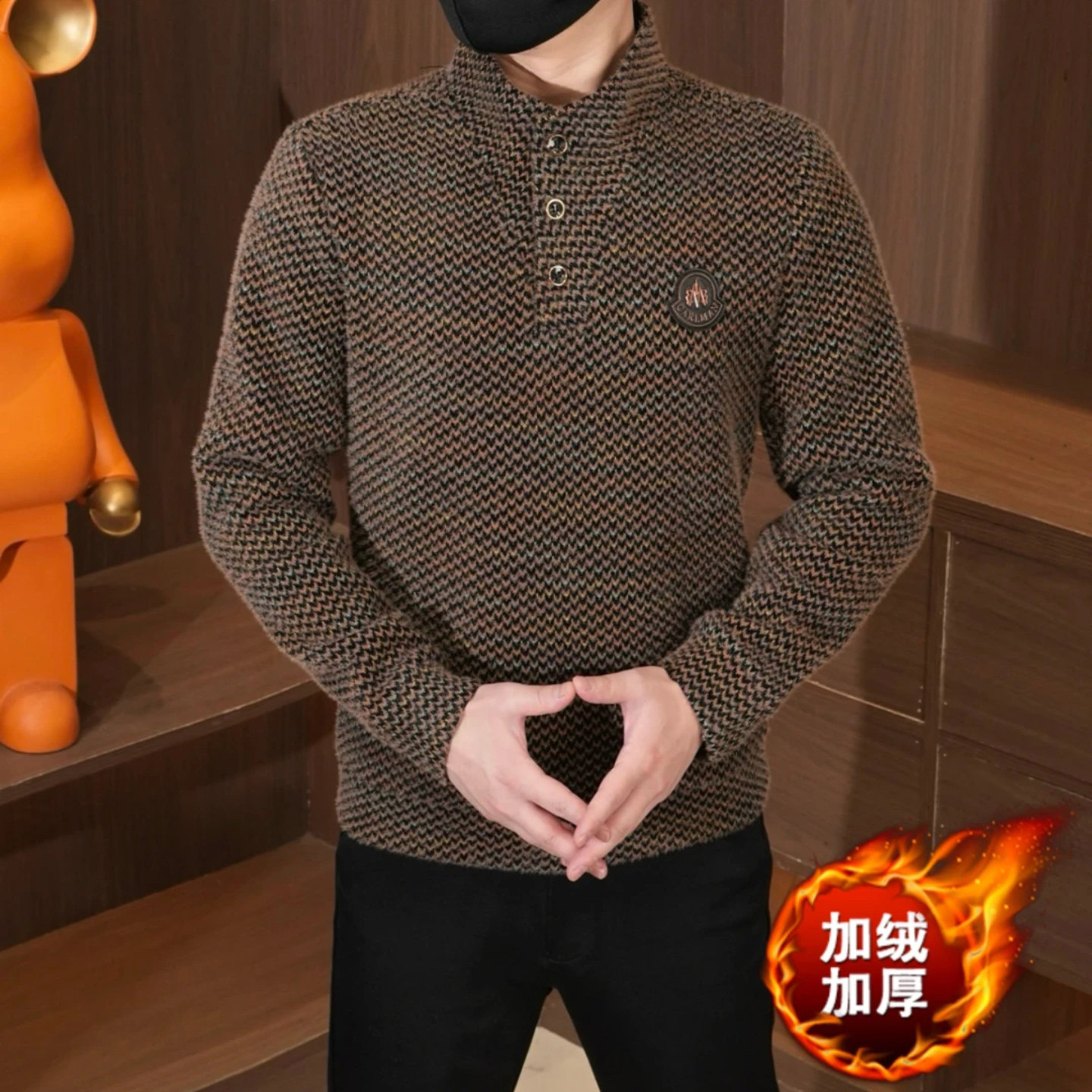 宏嫩男装时尚卫衣老钱风男士长袖冬季加绒加厚休闲百搭针织衫毛衣