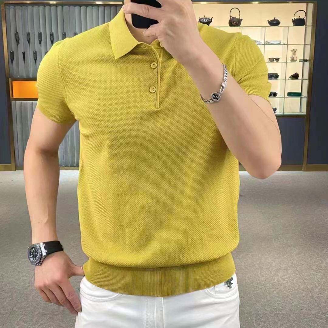 雪溪男装专卖店2026夏季新款菠萝纹针织衫短袖男士半袖翻领POLO衫