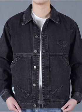 陆海丰趣购高档男装专卖店秋冬新款黑色牛仔外套男士宽松大码夹克