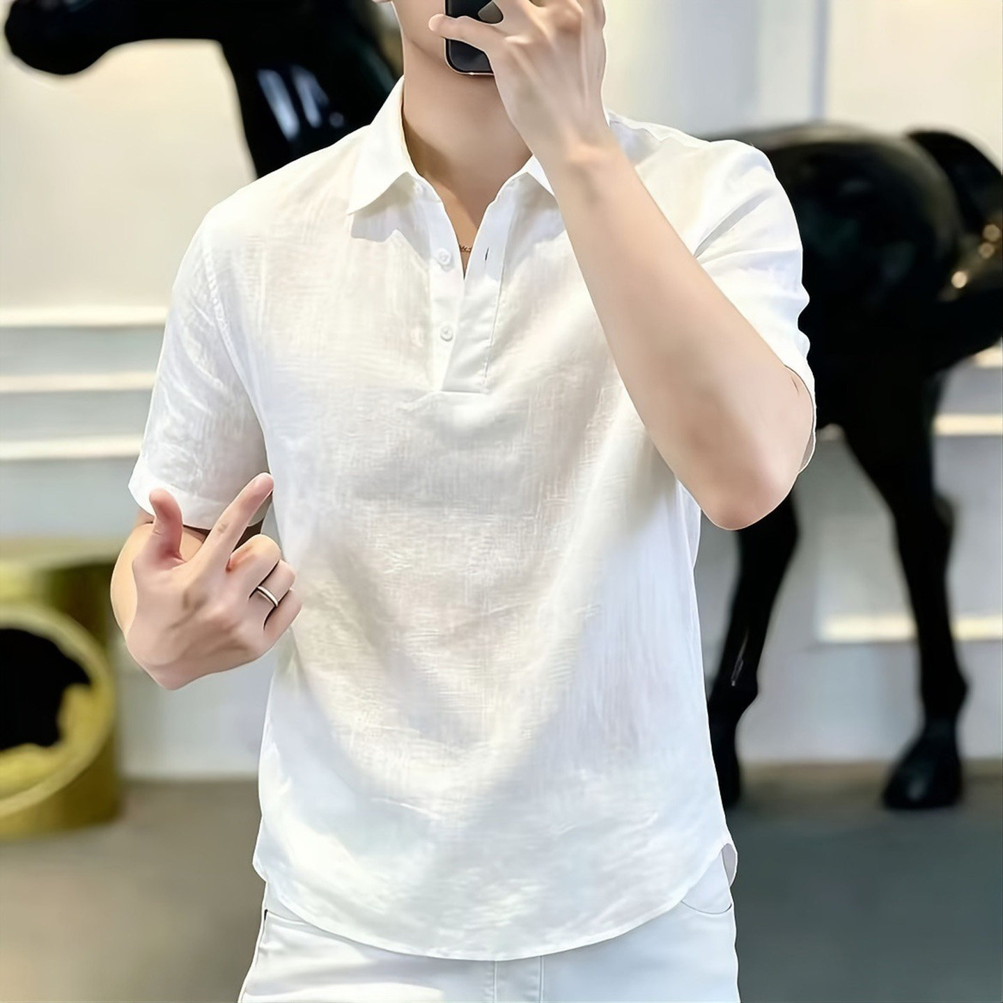 LOMEA罗鸣老人品牌男装夏季男士高端休闲衬衫T恤轻薄透气短袖上衣