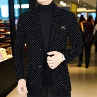 休闲韩版 宏商精品店男装 单西装 春秋冬加厚修身 外套 SA格子西服男士