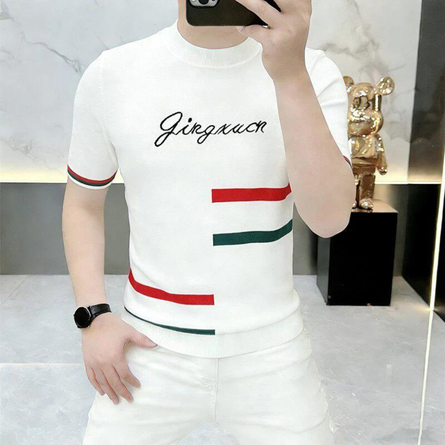 恒清男装专卖店男士短袖T恤2026夏季新款半高领修身薄款半袖体恤