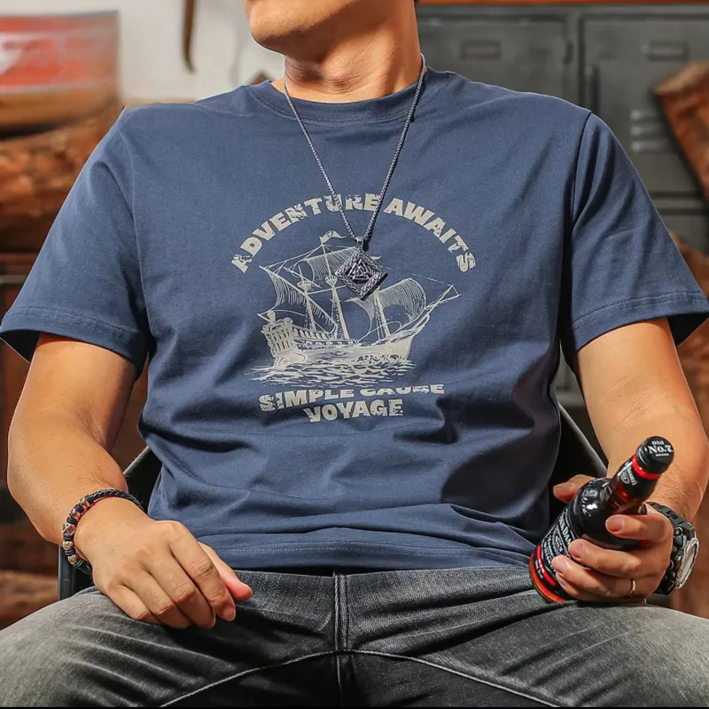 榕坤品质优选男装正品高端纯棉男士短袖T恤夏季帆船印花半袖上衣