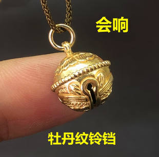 S925纯银包24K古法金工艺铃铛吊坠编织手绳脚链项链串珠坠子会响