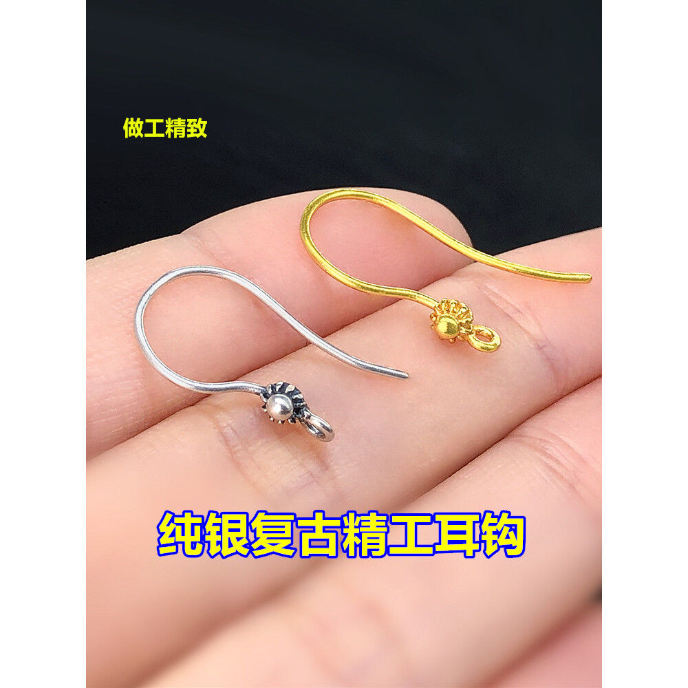纯银镀金古典花朵皇冠耳钩耳环
