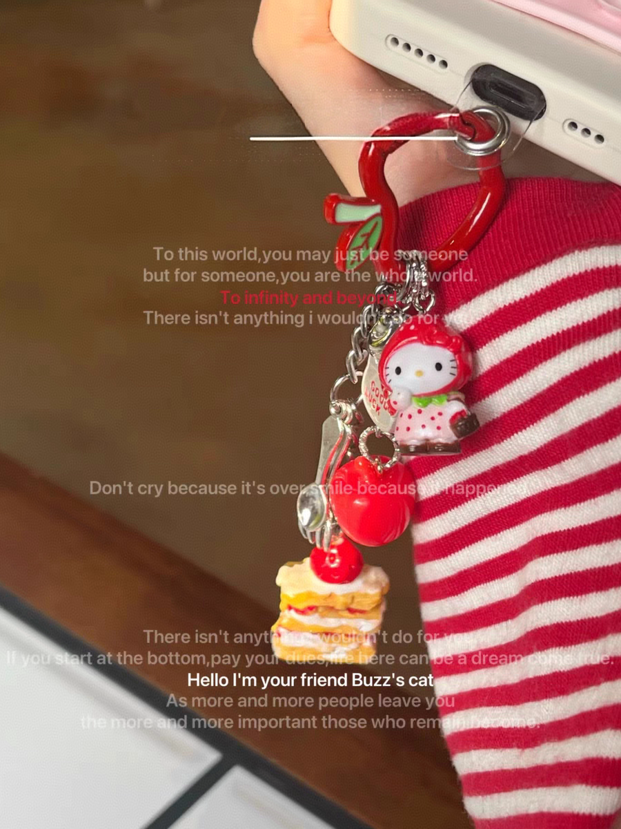 thumbnail for cute strawberry kitty bag pendant cartoon cat cake beaded keychain mobile phone chain girl ccd pendant