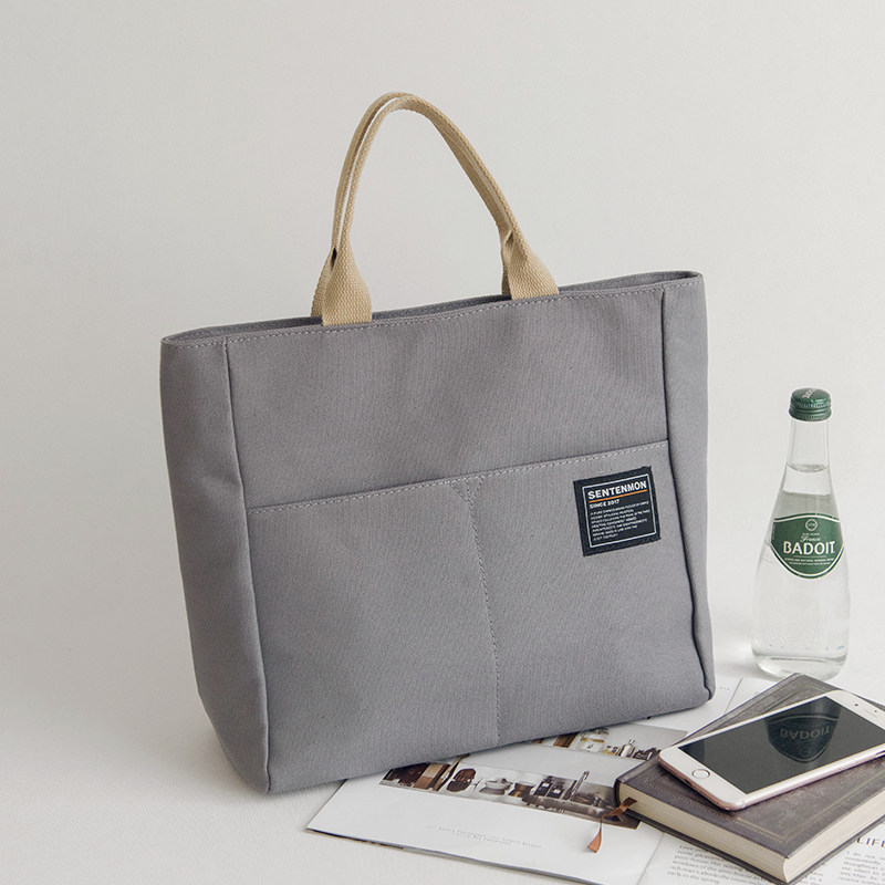日系帆布手提包简约纯色女大包大容量上班手拎包韩版公文包文件袋