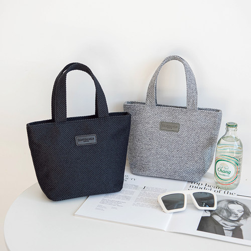 麻布纹手提包简约迷你化妆手拎包