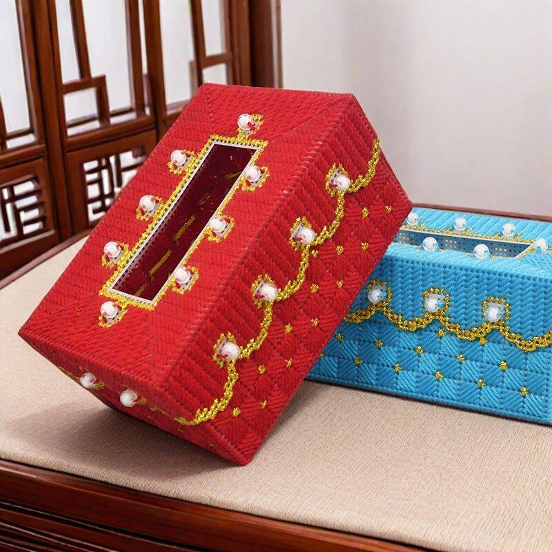 毛线手工编织抽纸盒立体十字绣已裁剪车用饰品珍珠款纸巾盒材料包