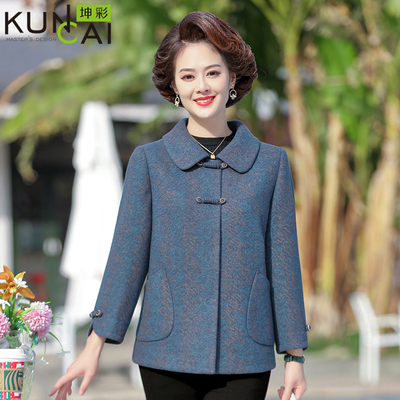 中老年妈妈春秋民族风翻领休闲毛呢外套2025新品中年洋气女装上衣