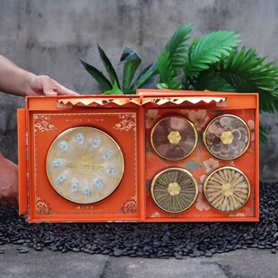 锦上添花双圆礼盒空盒燕窝虫草石斛五拼八拼滋补名贵通用包装盒