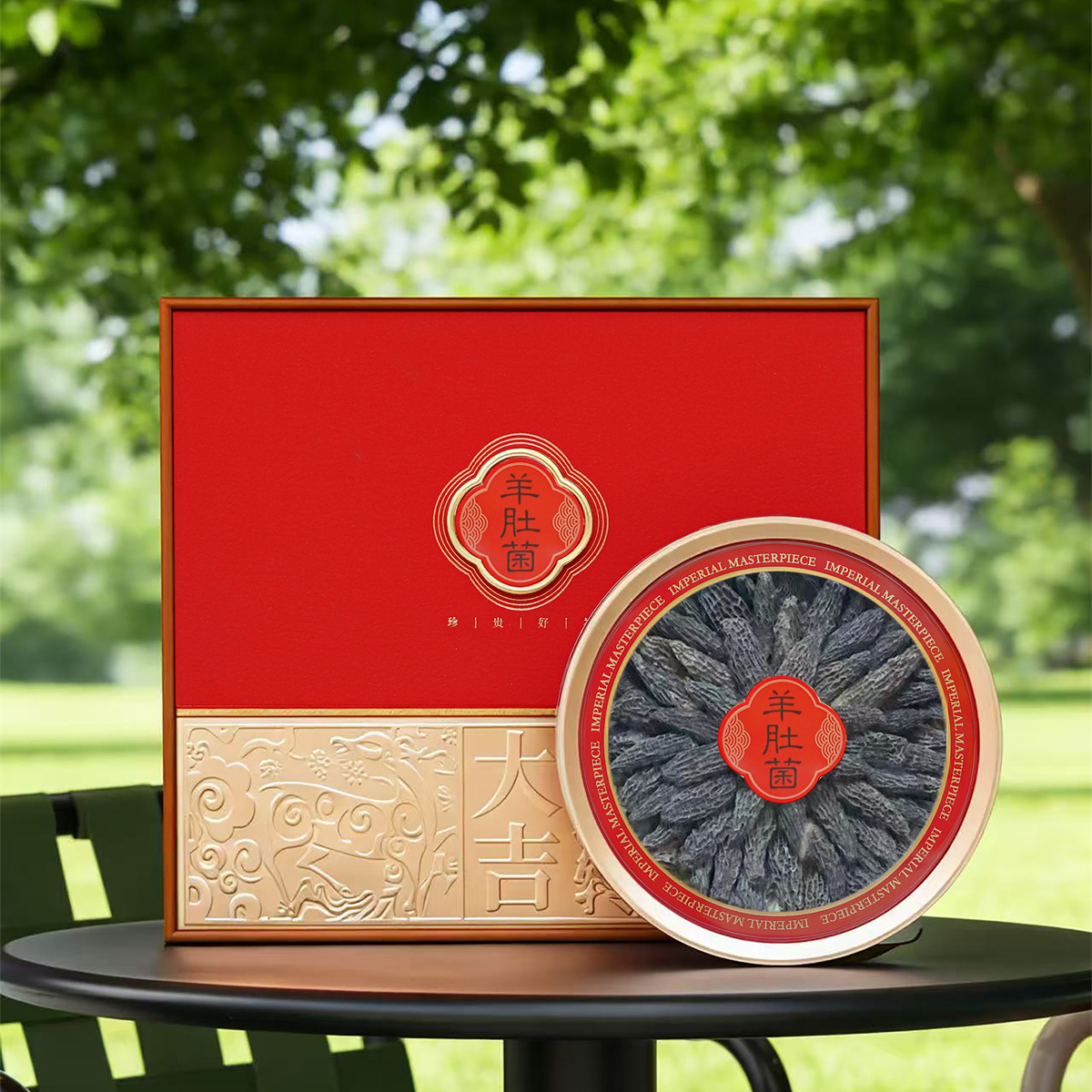 大吉大利羊肚菌礼品盒100克羊肚菌金线莲特产干货包装盒空盒批发