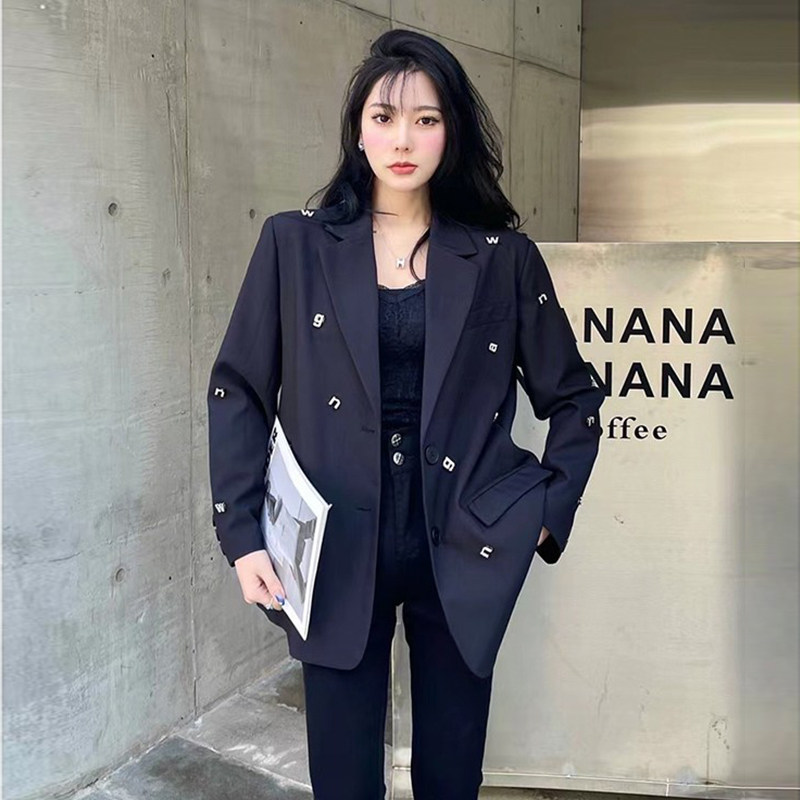 여성을위한 유럽 검은 색 정장 재킷 2024 봄 가을 새로운 캐주얼 하이 엔드 유행 중공업 핫 다이아몬드 정장