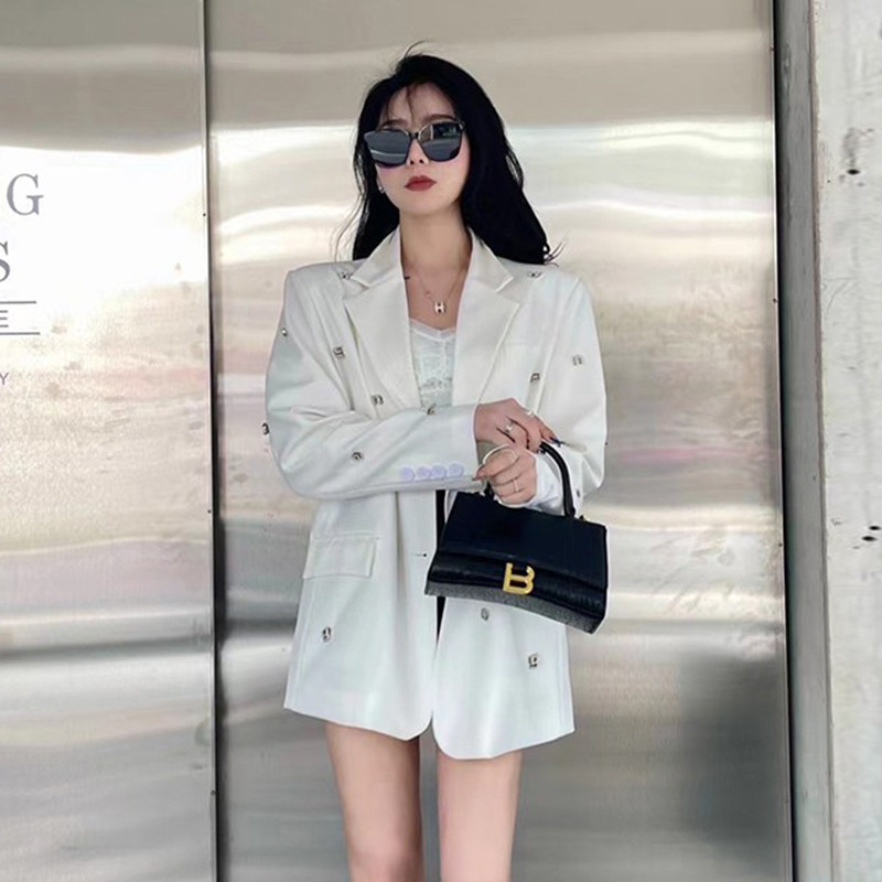 여성을위한 유럽 검은 색 정장 재킷 2024 봄 가을 새로운 캐주얼 하이 엔드 유행 중공업 핫 다이아몬드 정장