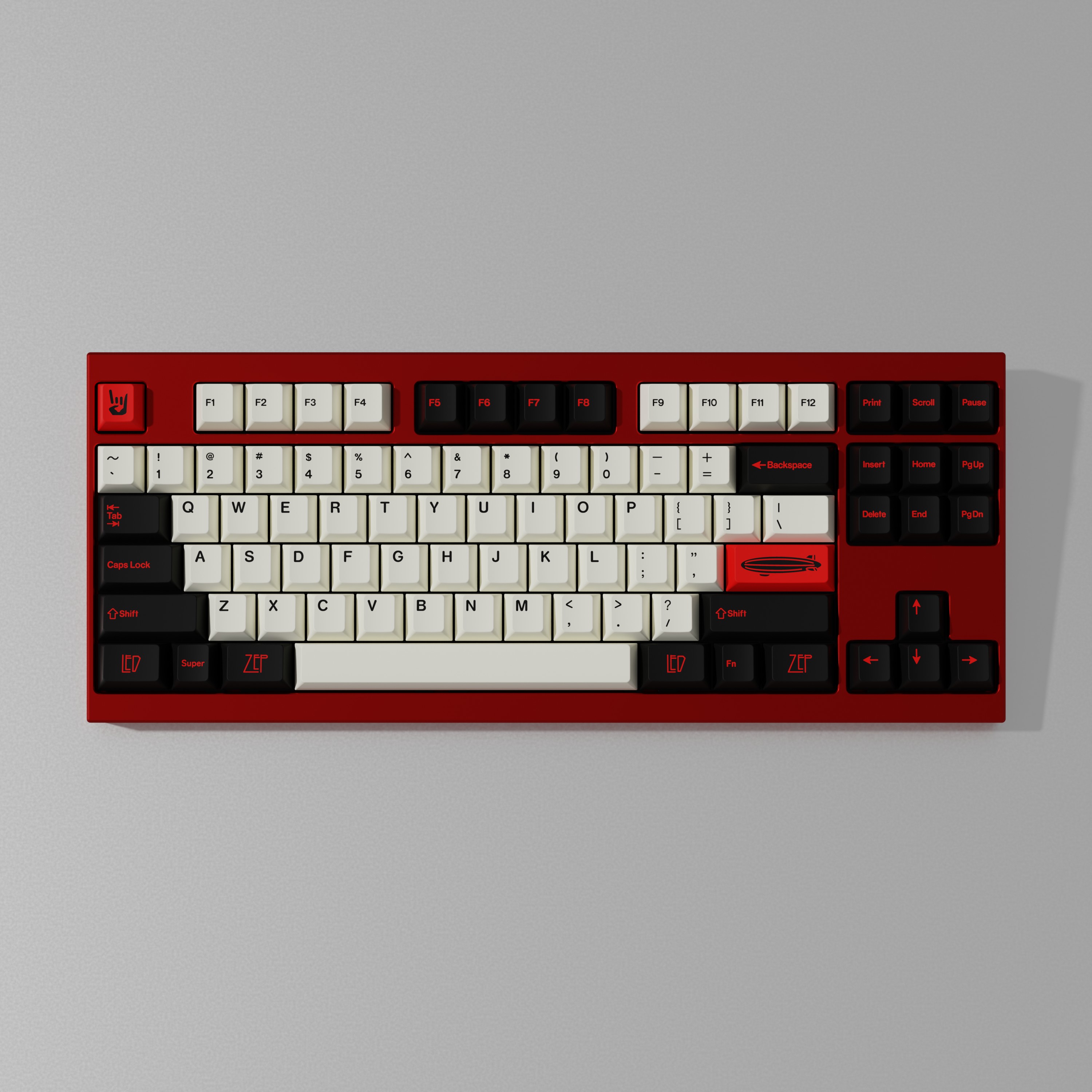梦键齐柏林飞艇键帽原厂热升华PBT材质 黑红色 摇滚 樱桃热销简约图片