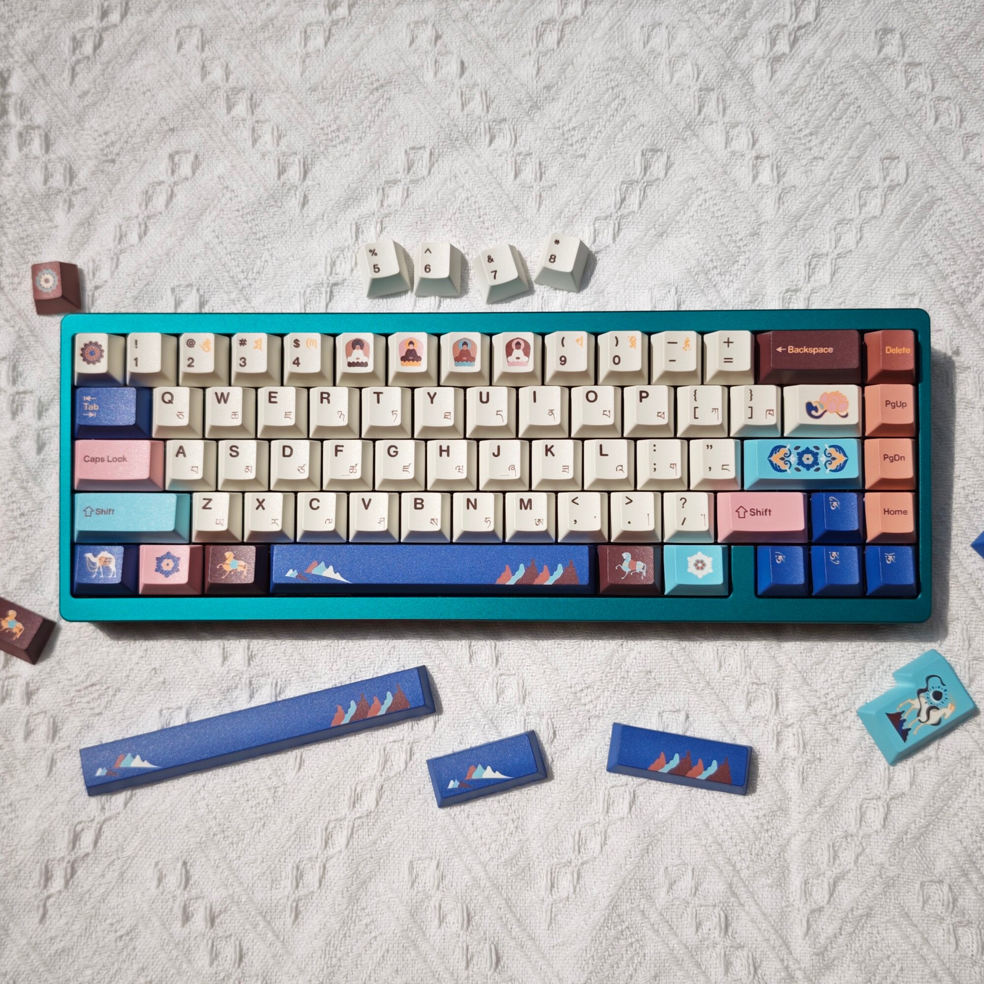 梦键九色本生键帽藏文字根PBT热升华机械键盘用客制化阳极法翠