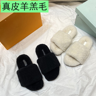 皮毛一体纯羊羔毛2021秋冬新款驴家字母毛毛拖鞋女外穿懒人一脚蹬