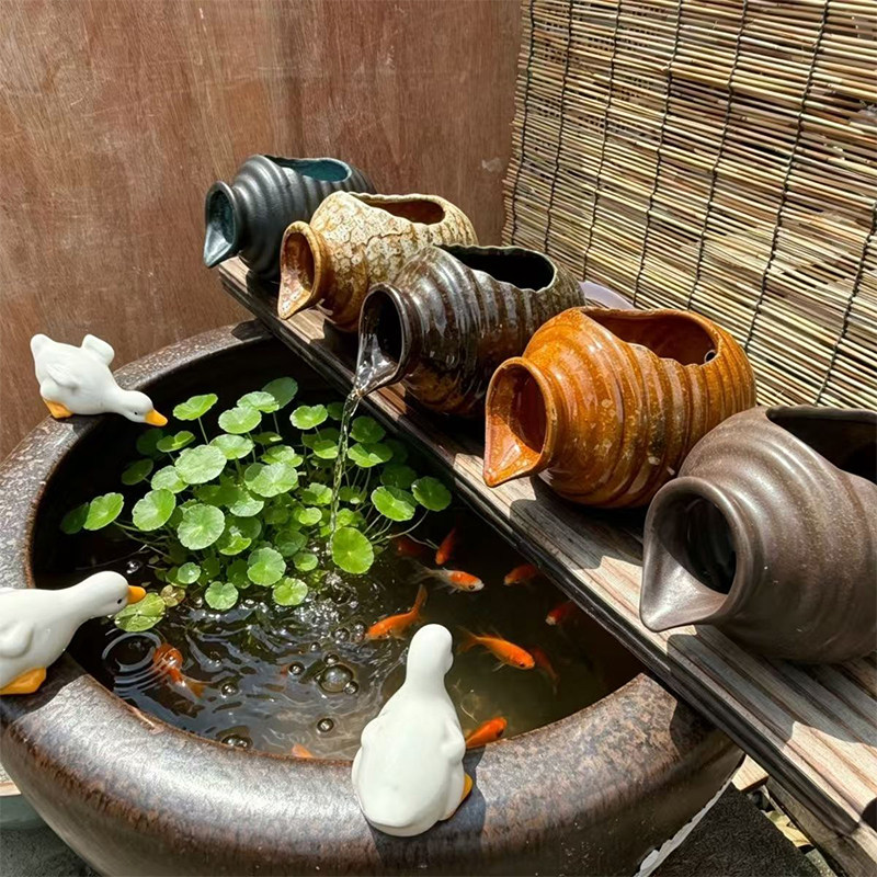 流水陶罐滴水绿植摆件瀑布式桌面装饰盆栽植物造景风水摆件工艺品