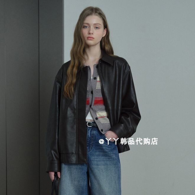 韩国正品直邮代购Mind Bridge 26春M1JP2207女士纯色百搭时尚皮衣