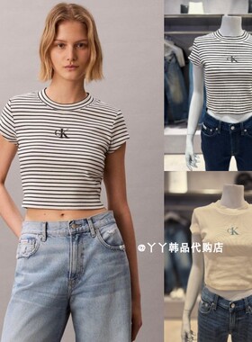 CK JEANS 韩国正品直邮代购26春夏47F833G女士条纹短袖休闲T恤