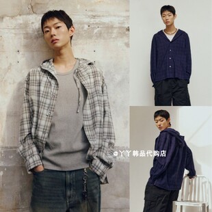 直邮代购 格子宽松连帽衬衫 Mind 26春M1WS3151男士 Bridge 韩国正品