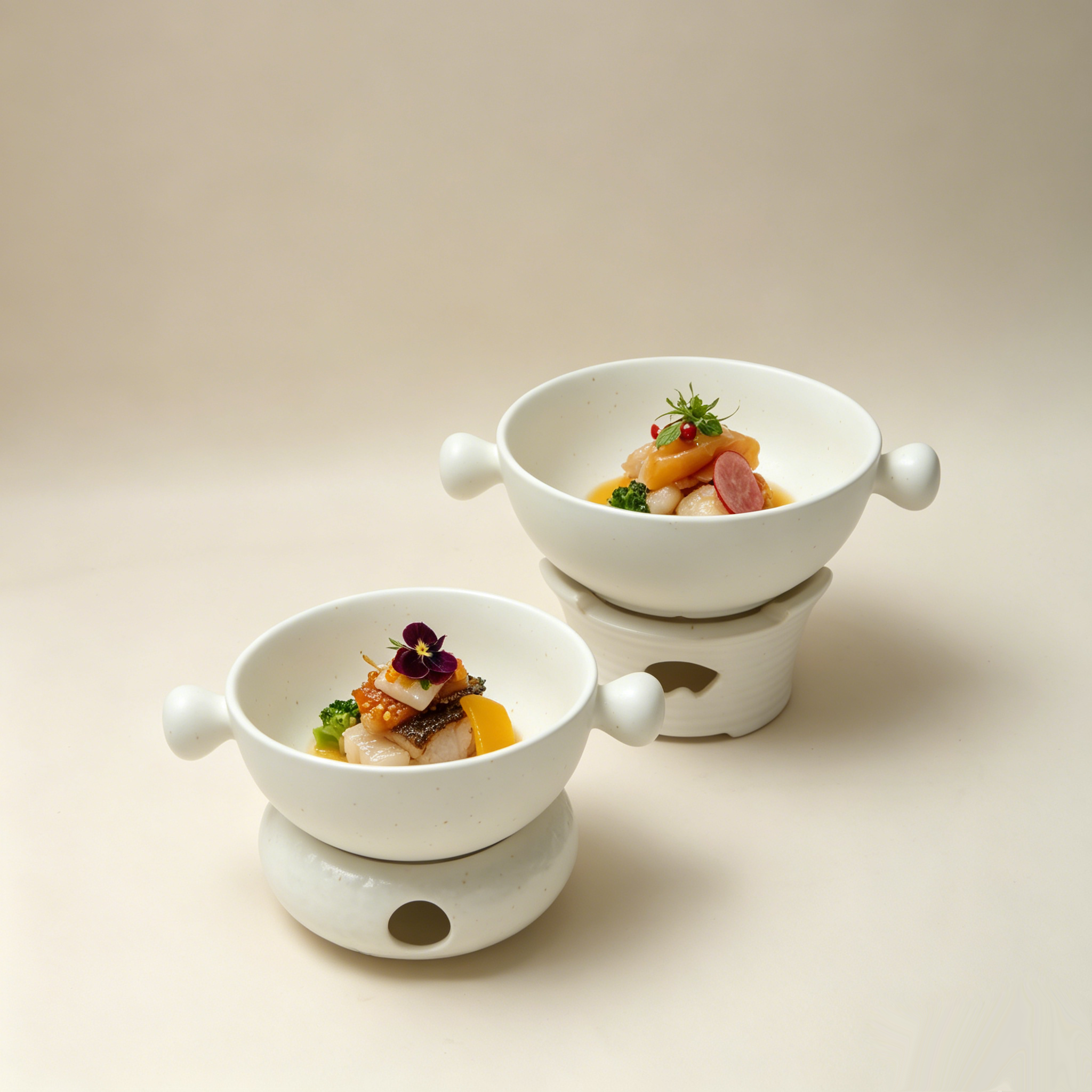 玖田烧简约风陶瓷双耳圆球碗家用特色菜碗餐厅蜡烛恒温底座保温盘