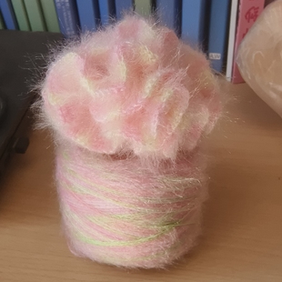 毛毛线钩织发圈闪光亮丝猫毛渐变彩色线马海毛彩虹毛线