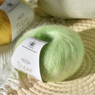 高档细真丝马海毛长毛丝光海马毛配羊绒线钩织发圈织太阳花围巾线