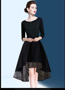 新款女网纱燕尾半袖显瘦练功服大码修身小黑裙主持礼服舞蹈连衣裙