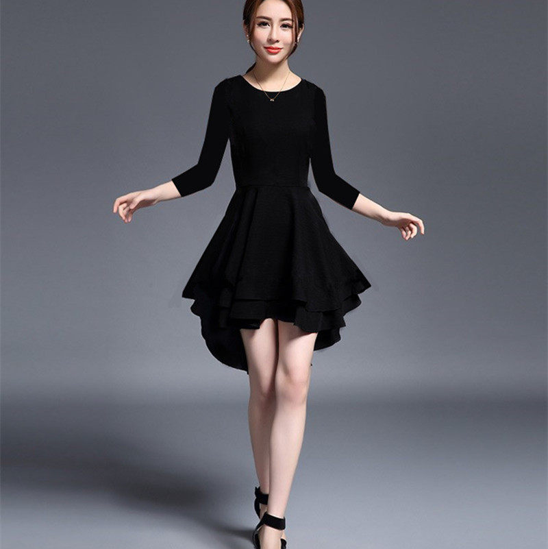 春夏秋女时尚新款大码显瘦燕尾连衣裙不规则舞蹈服拉丁广场演出服