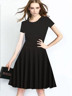 新款女夏季圆领波点大摆显瘦拉丁演出舞蹈连衣裙大码简约晚宴礼服