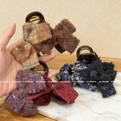 秋冬毛绒蝴蝶结发夹女后脑勺高级感抓夹大号鲨鱼夹发量多夹子发饰